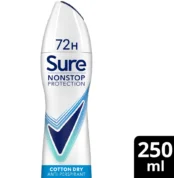 image 1 of Sure Women Cotton Dry 72h Nonstop Protection Antiperspirant Deodorant 250mlimage 2 of Sure Women Cotton Dry 72h Nonstop Protection Antiperspirant Deodorant 250mlimage 3 of Sure Women Cotton Dry 72h Nonstop Protection Antiperspirant Deodorant 250mlimage 4 of Sure Women Cotton Dry 72h Nonstop Protection Antiperspirant Deodorant 250ml Sure Women Cotton Dry 72h Nonstop Protection Antiperspirant Deodorant 250ml